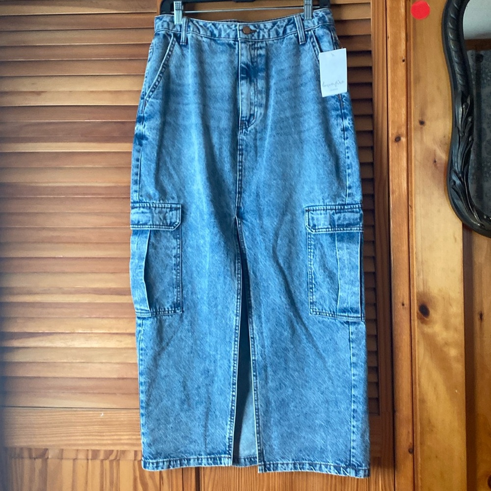 Lover fire Beautiful jeans maxi skirt many pockets front and back